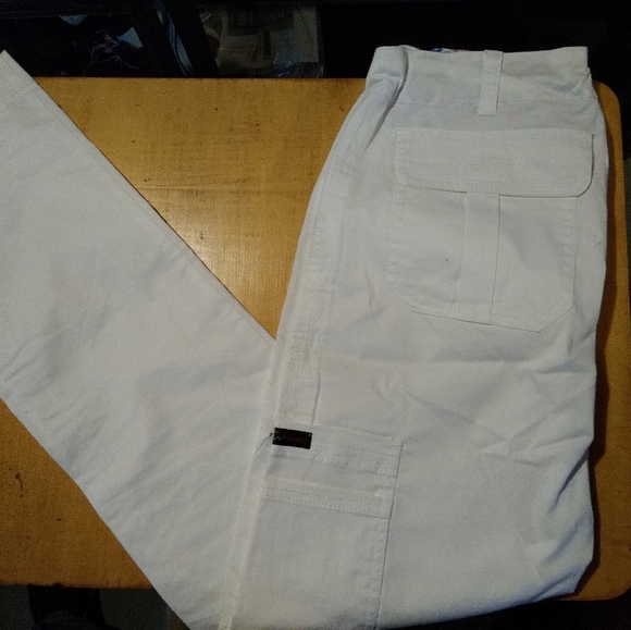 White Koi Stretch Small Tall Scrub Pants